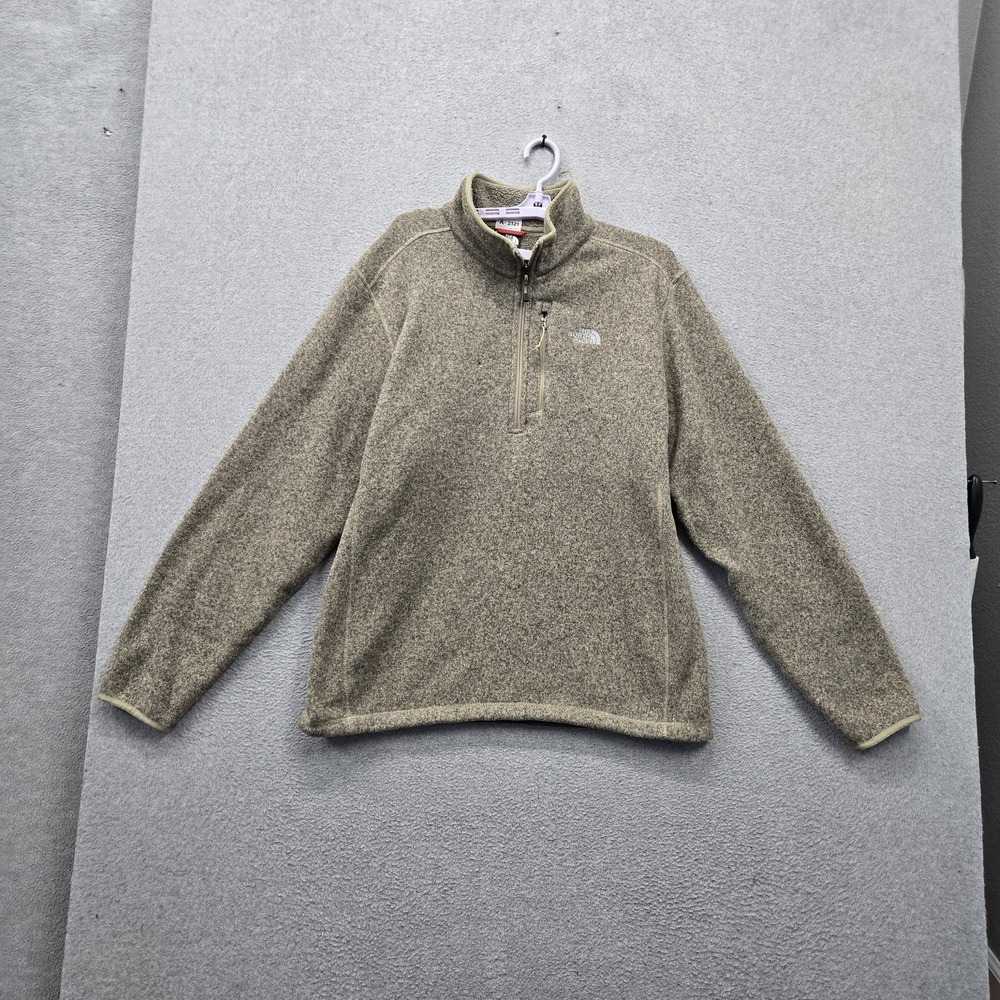The North Face Men Sweater XL Olive Embroidered Fleece Quarter Zip Pullover